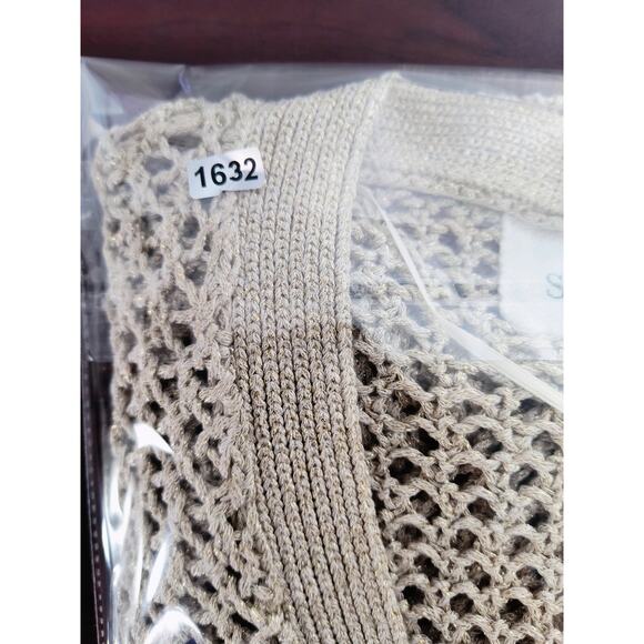 Stone & Sky Open Knit Cardigan Women's Sz L Tan/Gold Button up Long Sleeve - Picture 9 of 10